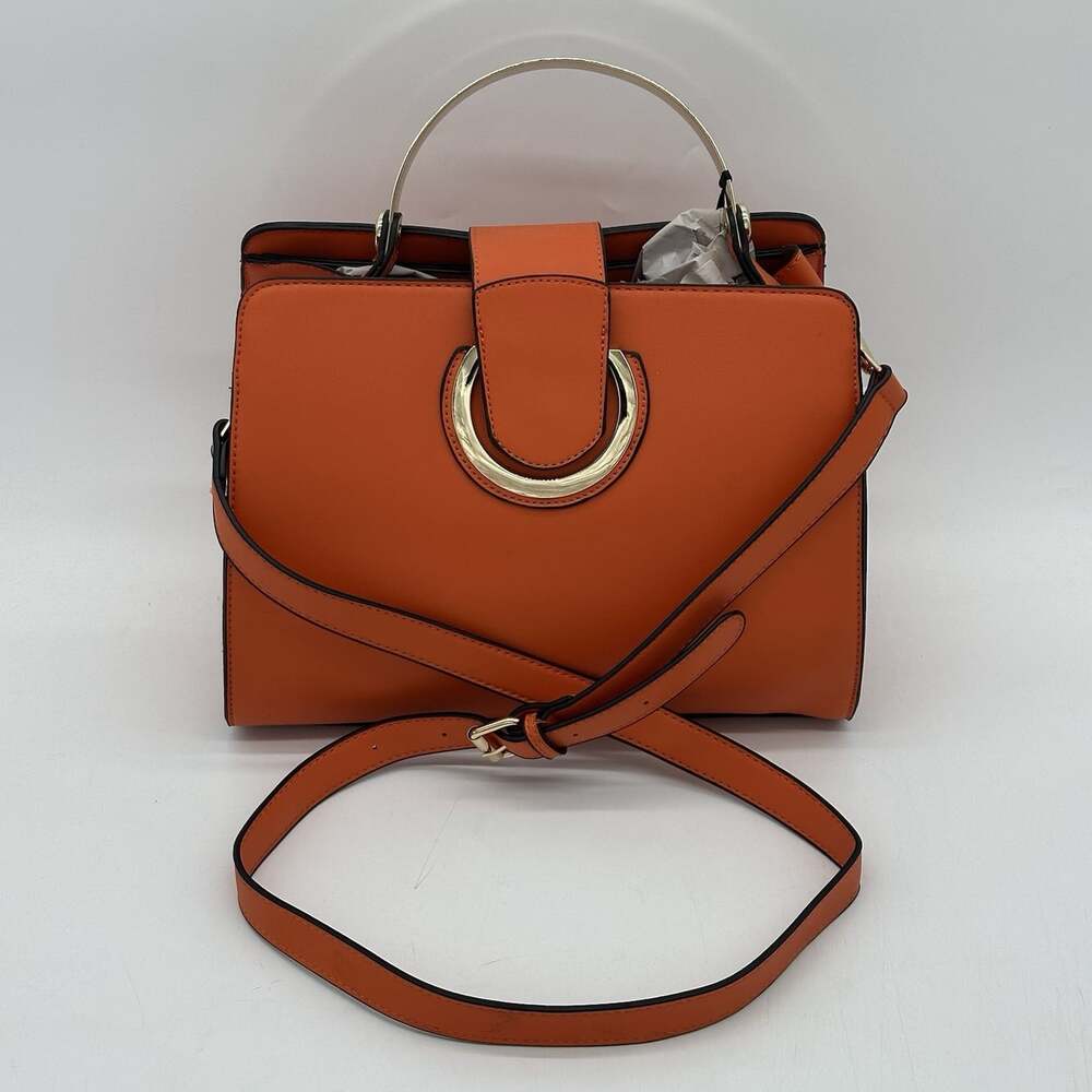 La Terre Fashion Orange Vegan Leather Gold Tone Snap & Handle Shoulder Handbag